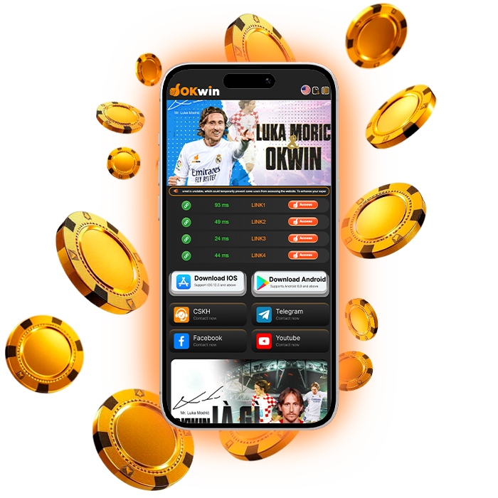 Ok Win casino app on a mobile device.